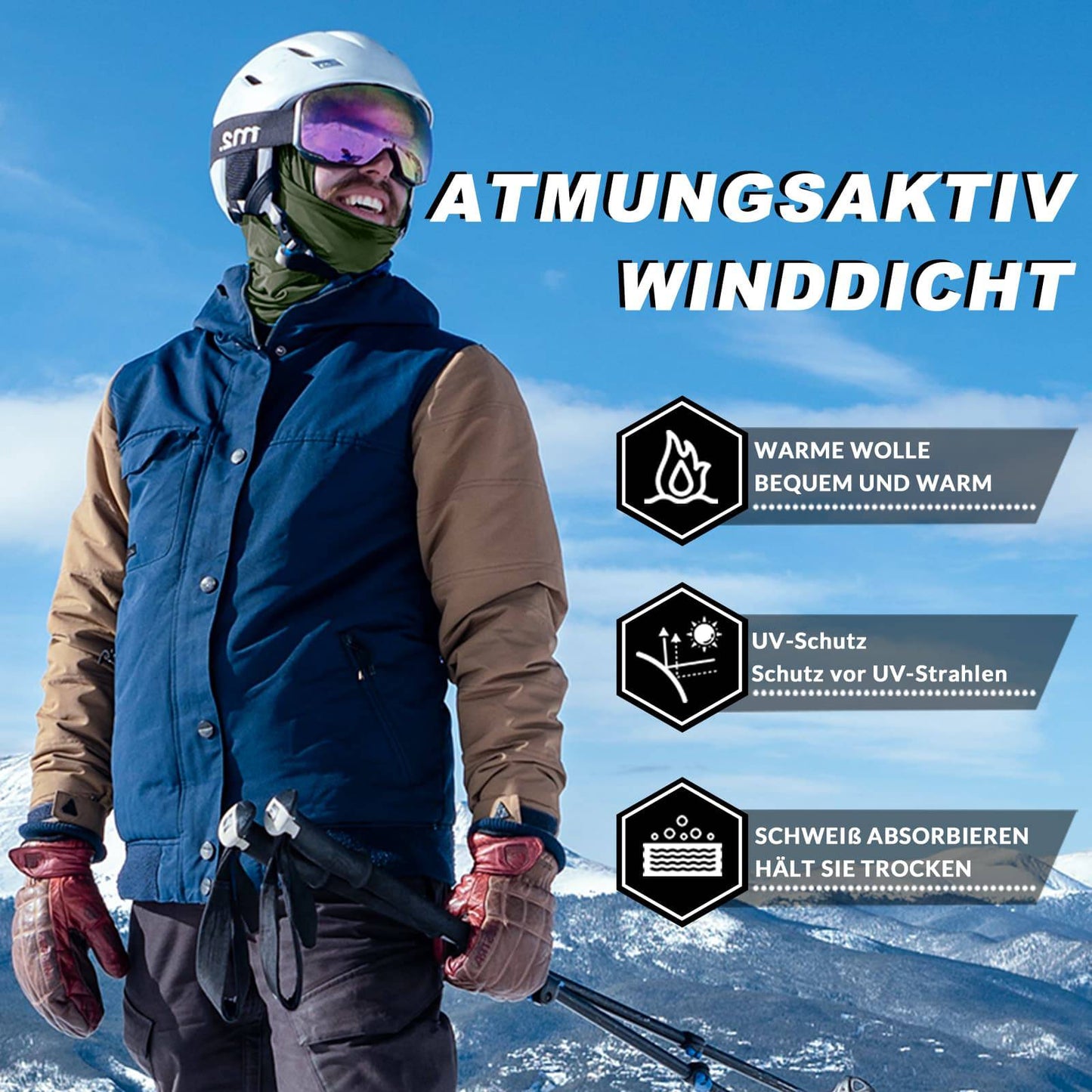 Sturmhaube 2er Set Herbst Winter Balaclava für Outdoorsports Unisex ROCKBROS