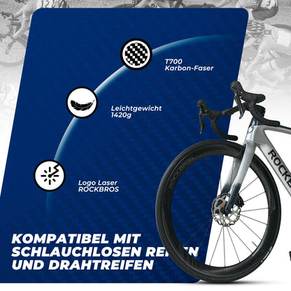 T700 Carbon Laufradsatz 28‘‘ 50mm Scheibenbremse Steckachse Laufrad Set für Rennrad und SHIMANO 8-12 Fach 24 Speichen 36T-Stahllager ROCKBROS