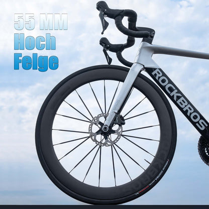 T700 Carbon Laufradsatz 55mm Scheibenbremse Steckachse Laufrad Set für Rennrad Inklusive Vakuum-Reifenkissen ROCKBROS