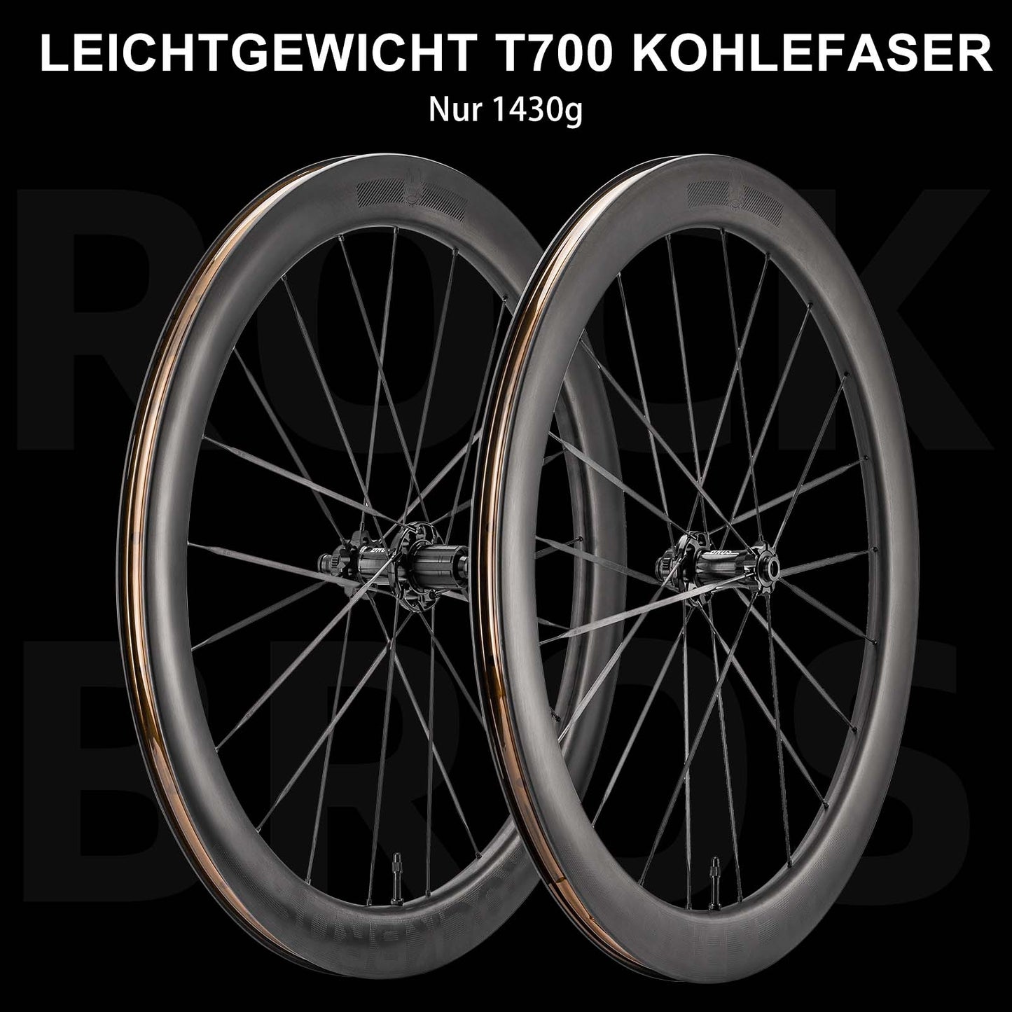 T700 Carbon Laufradsatz 55mm Scheibenbremse Steckachse Laufrad Set für Rennrad Inklusive Vakuum-Reifenkissen ROCKBROS