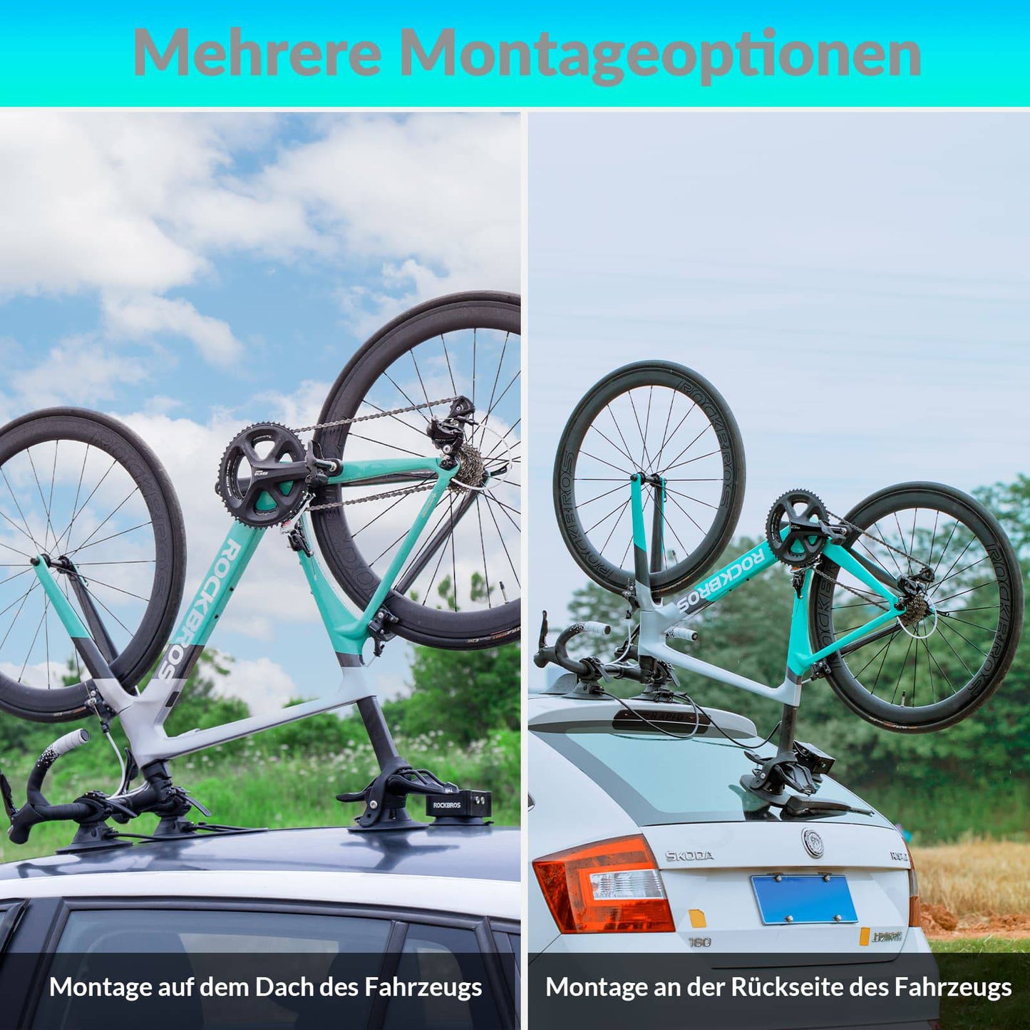 Tragbar Fahrradträger elektrisch Fahrrad Dachträger mit Saugnapf ROCKBROS