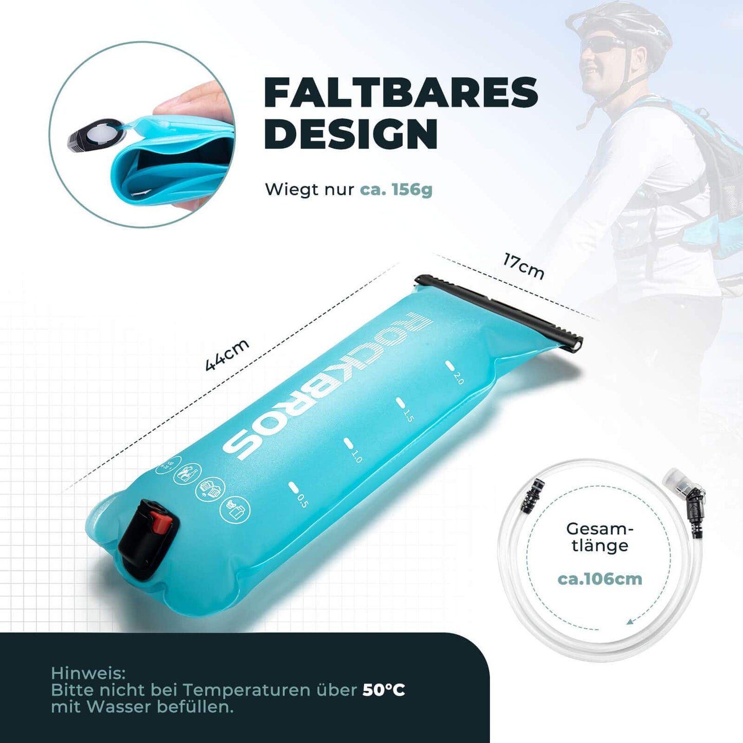 Trinkblase 2L mit Trinkschlauch Leichte TPU Wasserblase ROCKBROS