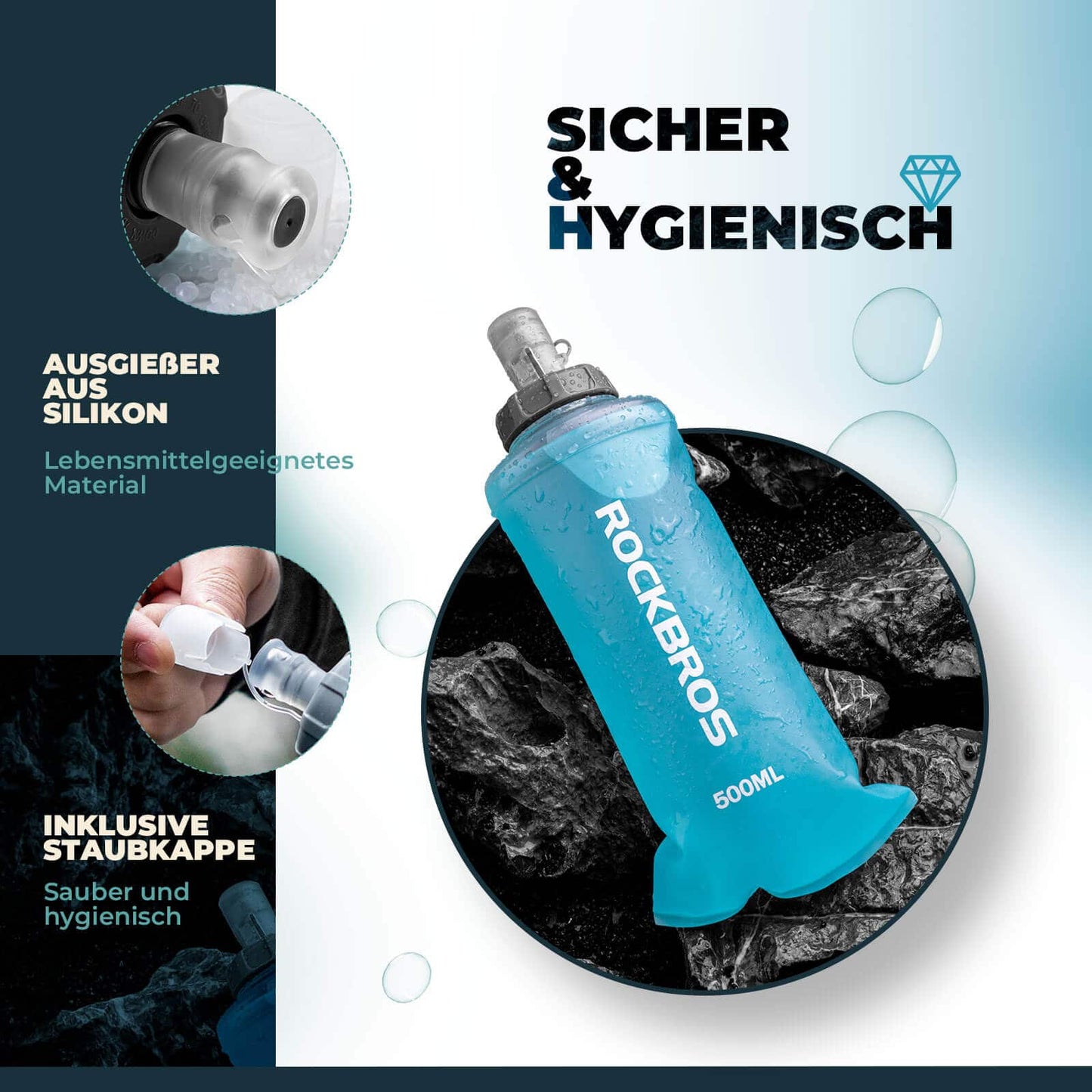 Trinkflasche Faltbare Wasserflasche 500ml für Laufen Wandern Radfahren ROCKBROS