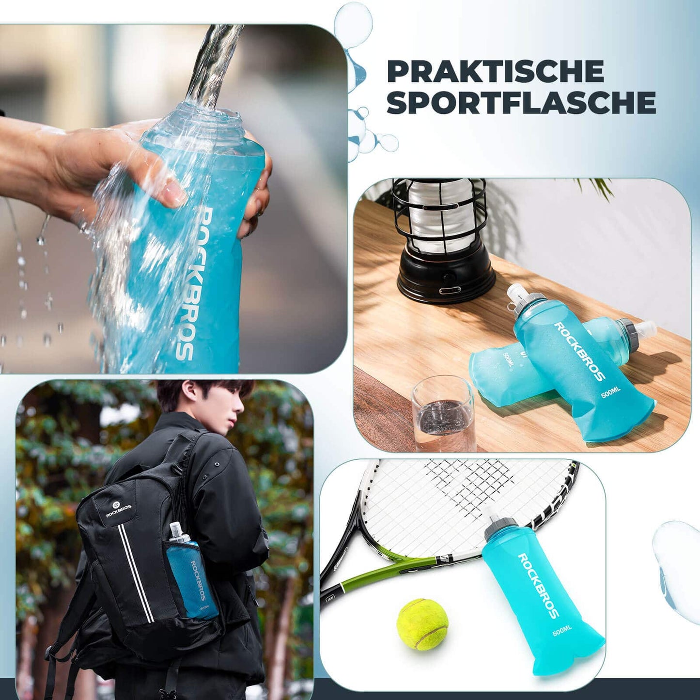 Trinkflasche Faltbare Wasserflasche 500ml für Laufen Wandern Radfahren ROCKBROS