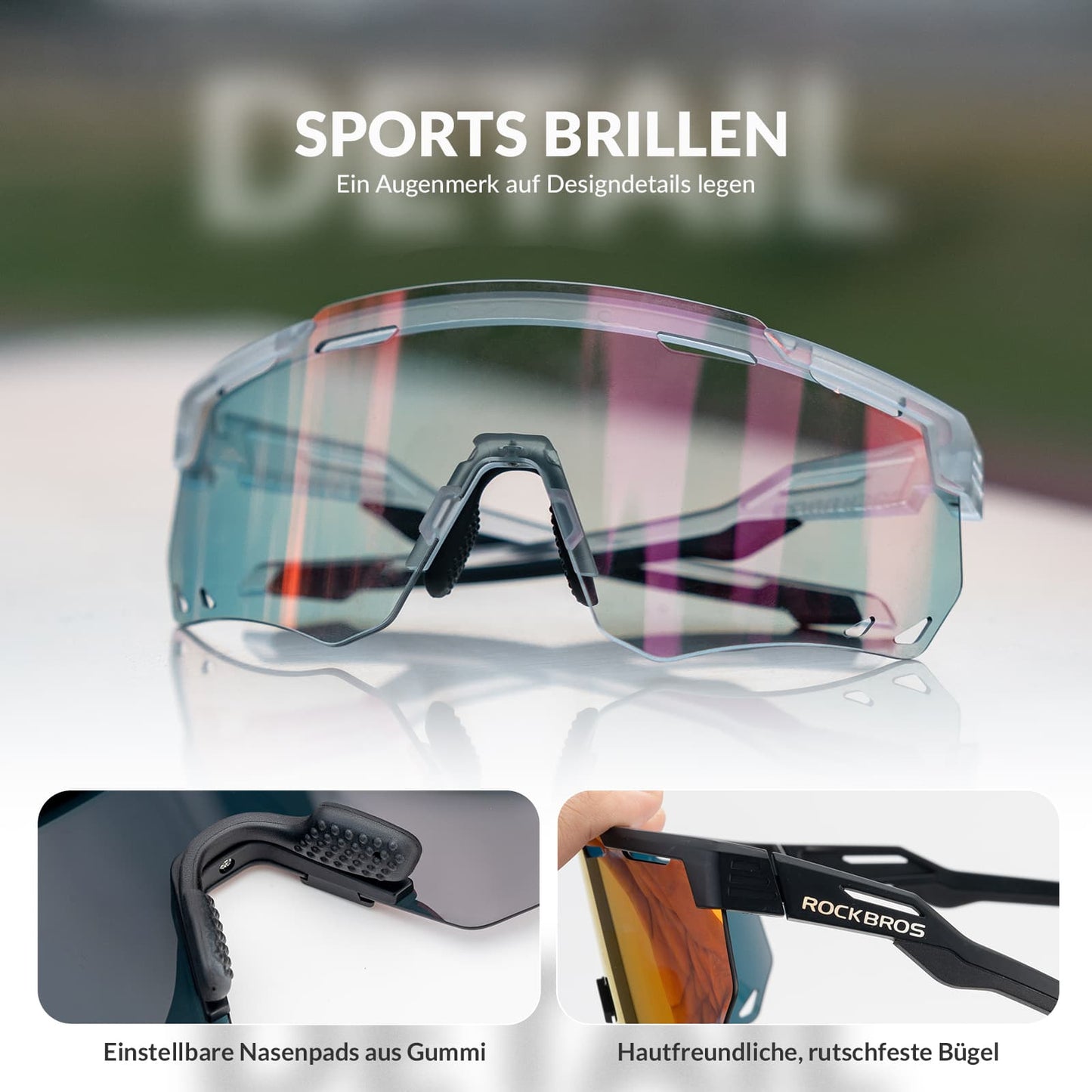 Ultraleicht Fahrradbrille Selbsttönende Sonnenbrille mit UV400-Schutz ROCKBROS