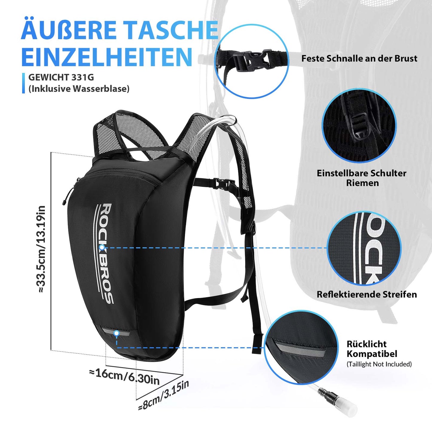 Ultraleicht Trinkblase Rucksack Fahrradrucksack mit Trinksystem 2L ROCKBROS