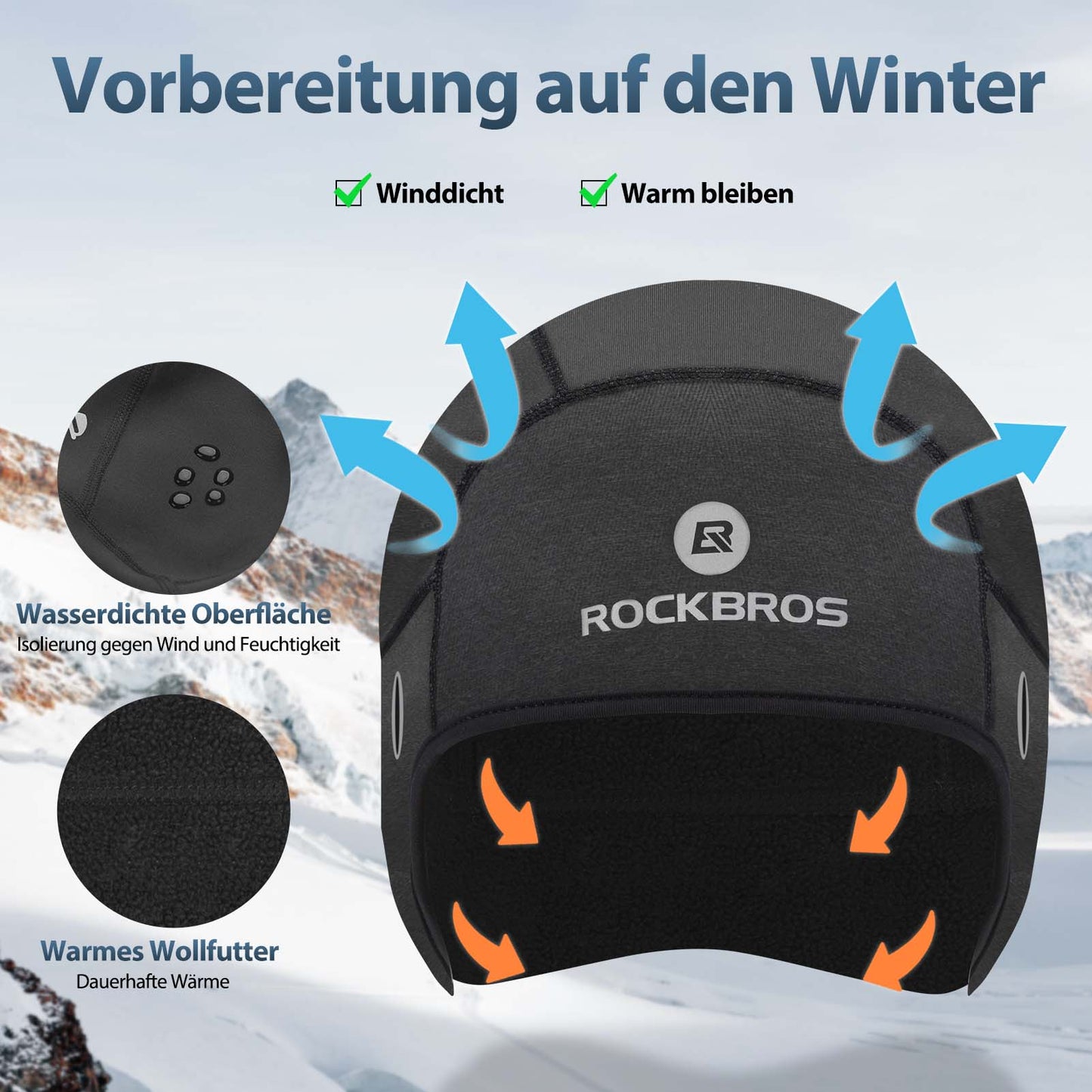 Winter Fahrrad Mütze Winddicht Helmmütze mit Brillenlöcher ROCKBROS