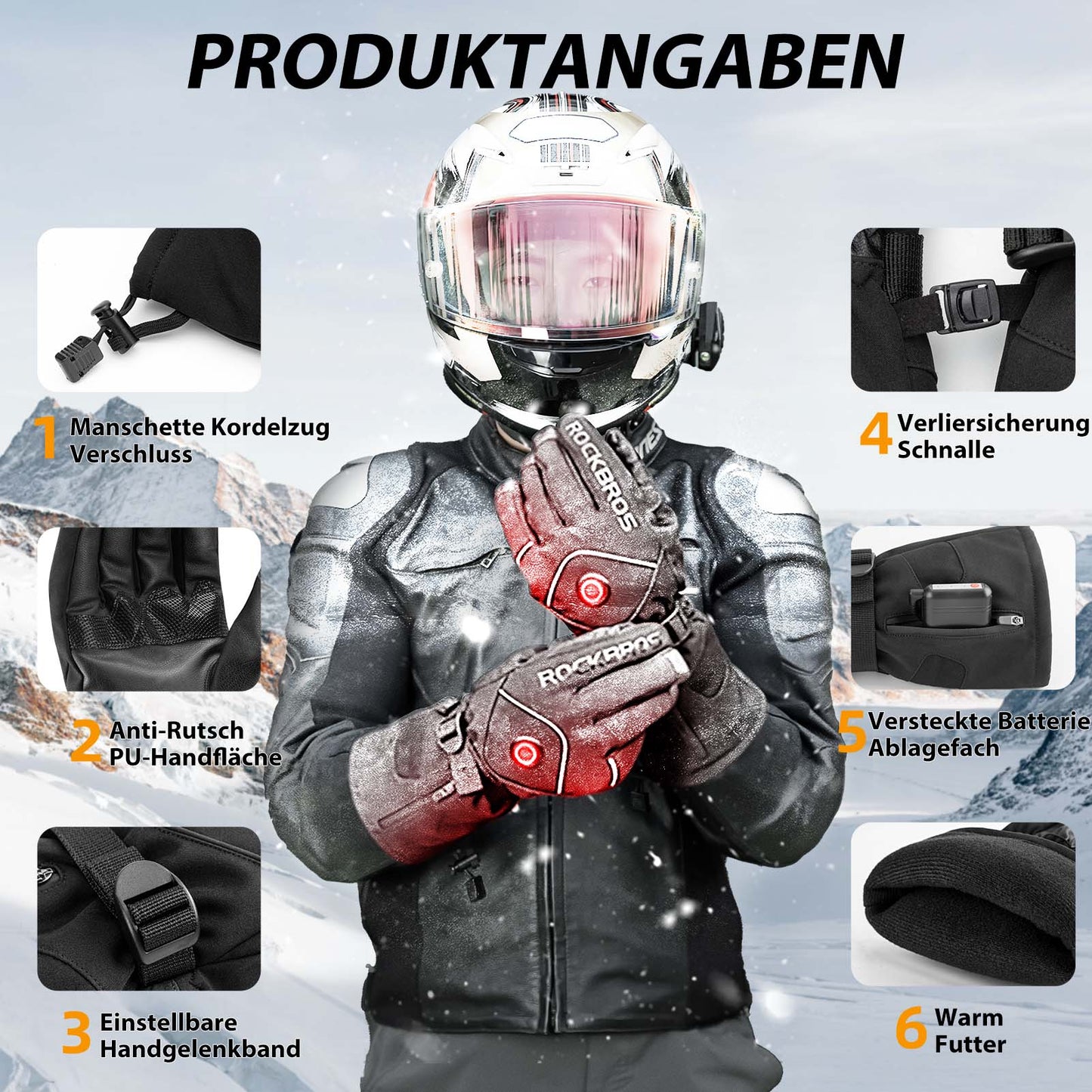Winter Skihandschuhe Wiederaufladbare Beheizte Handschuhe Schwarz ROCKBROS