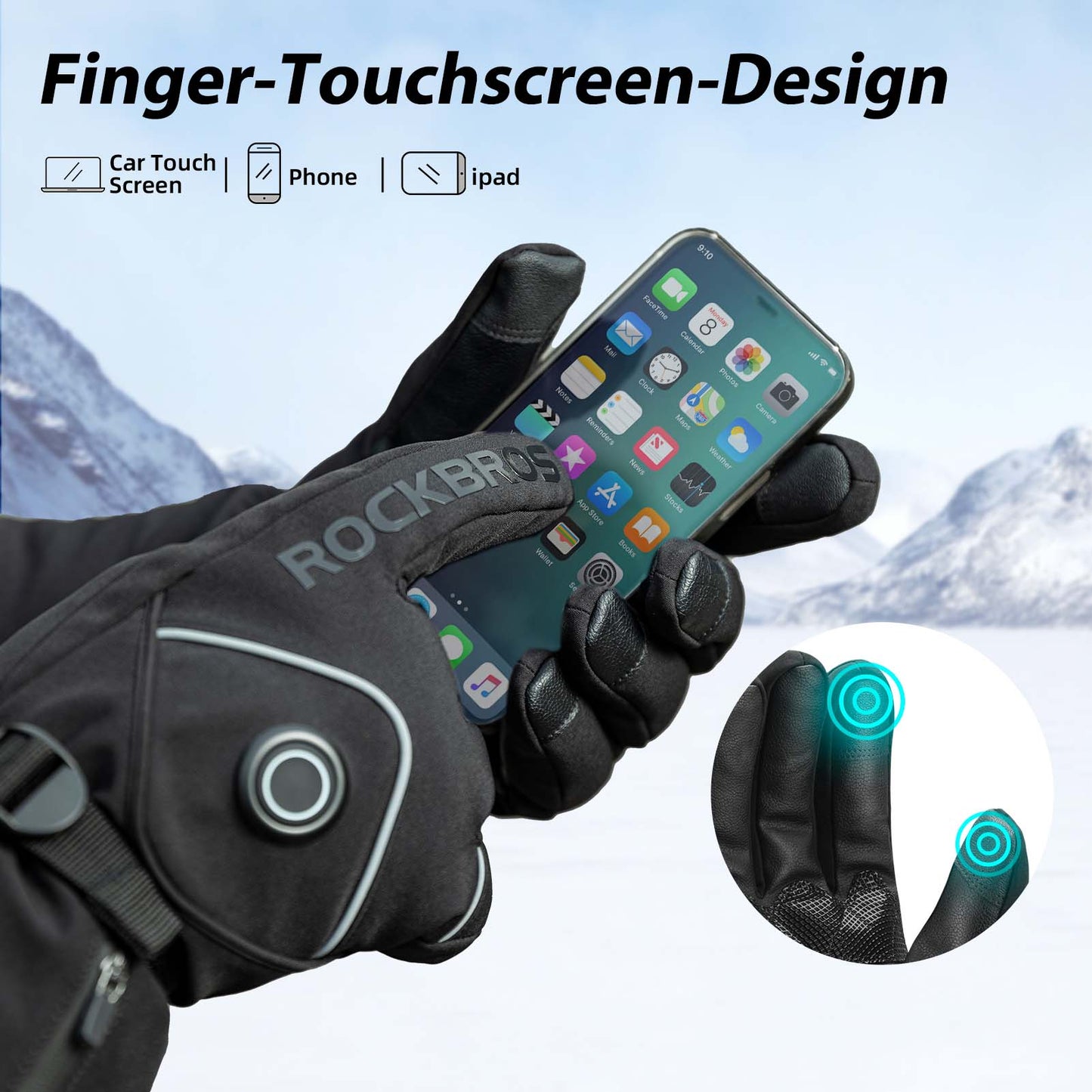 Winter Skihandschuhe Wiederaufladbare Beheizte Handschuhe Schwarz ROCKBROS