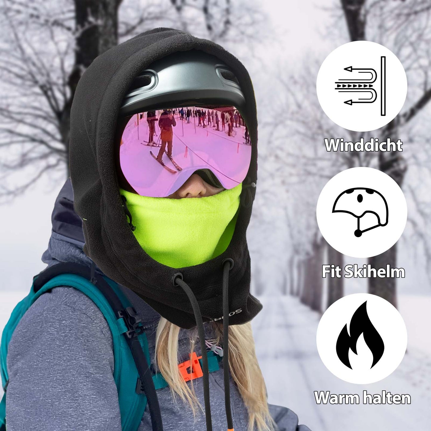 Winter Skimaske Vlies Balaclava für Frauen und Männer Schwarz Grün ROCKBROS
