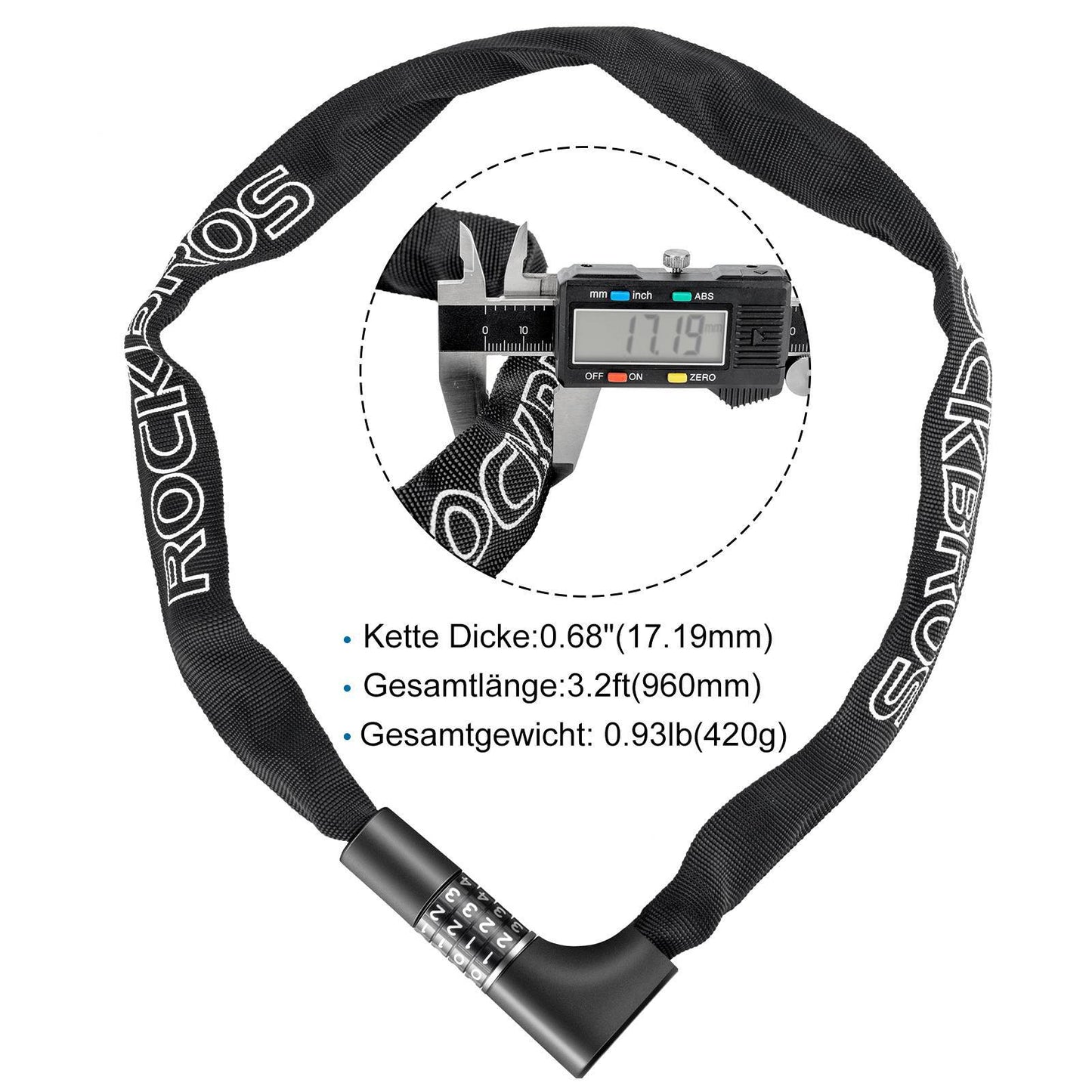 Zahlenschloss mit 4-stelligem Zahlencode 96 cm Länge ROCKBROS