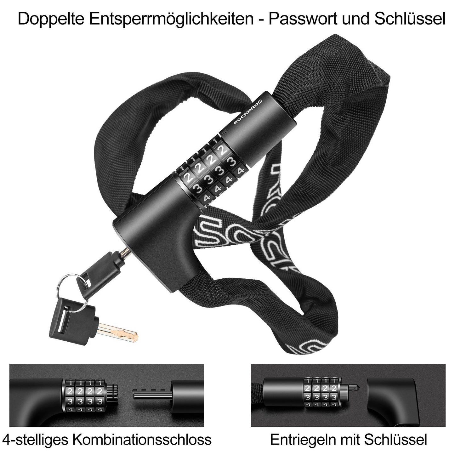 Zahlenschloss mit 4-stelligem Zahlencode 96 cm Länge ROCKBROS
