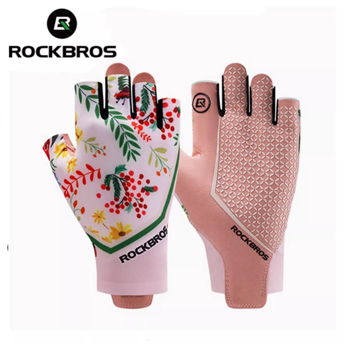 ROCKBROS Damen Sport Handschuhe Rosa Fahrradhandschuhe SBR Halbfingerhandschuhe