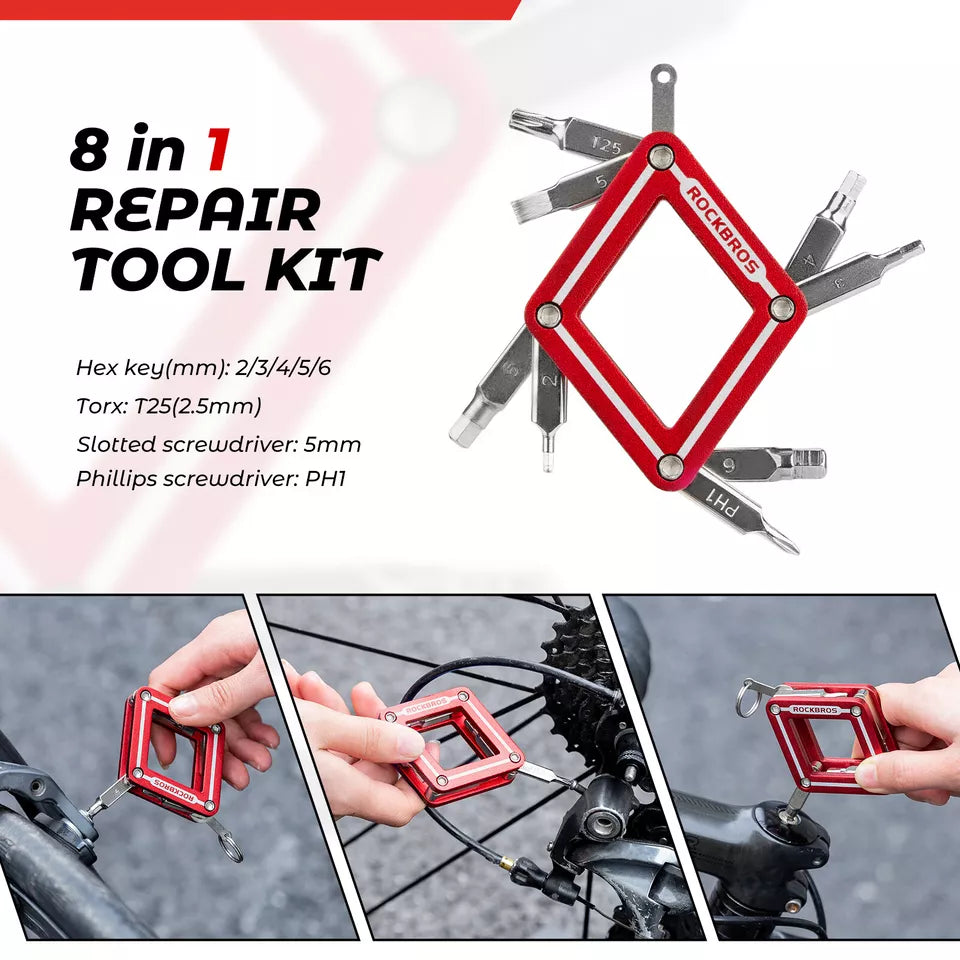 ROCKBROS Fahrrad Multifunktionswerkzeug 8 in 1 Reparatur Klappwerkzeug Reparatur