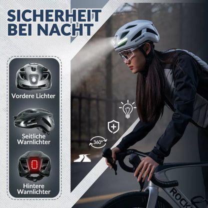 ROCKBROS Fahrradhelm Bike-Helm mit Sicherheits-Warnlicht Schutzhelm 57-61 cm CE