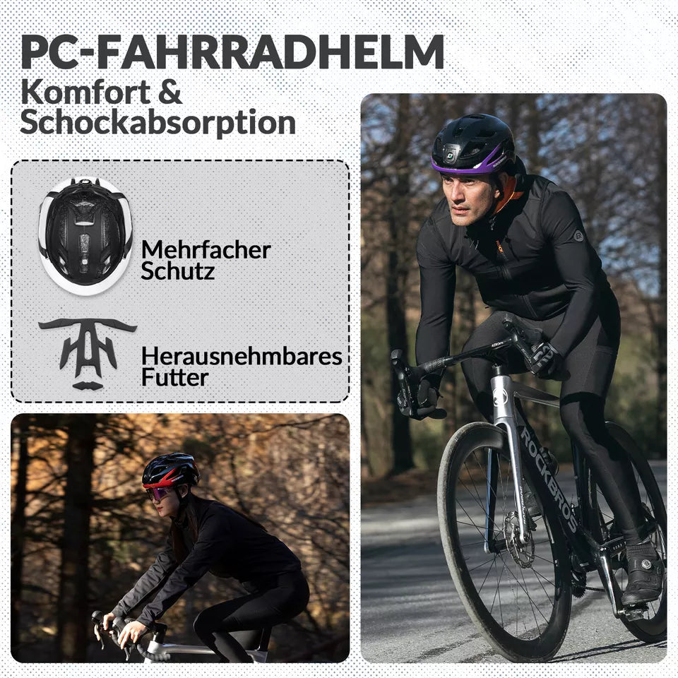 ROCKBROS Fahrradhelm Bike-Helm mit Sicherheits-Warnlicht Schutzhelm 57-61 cm CE