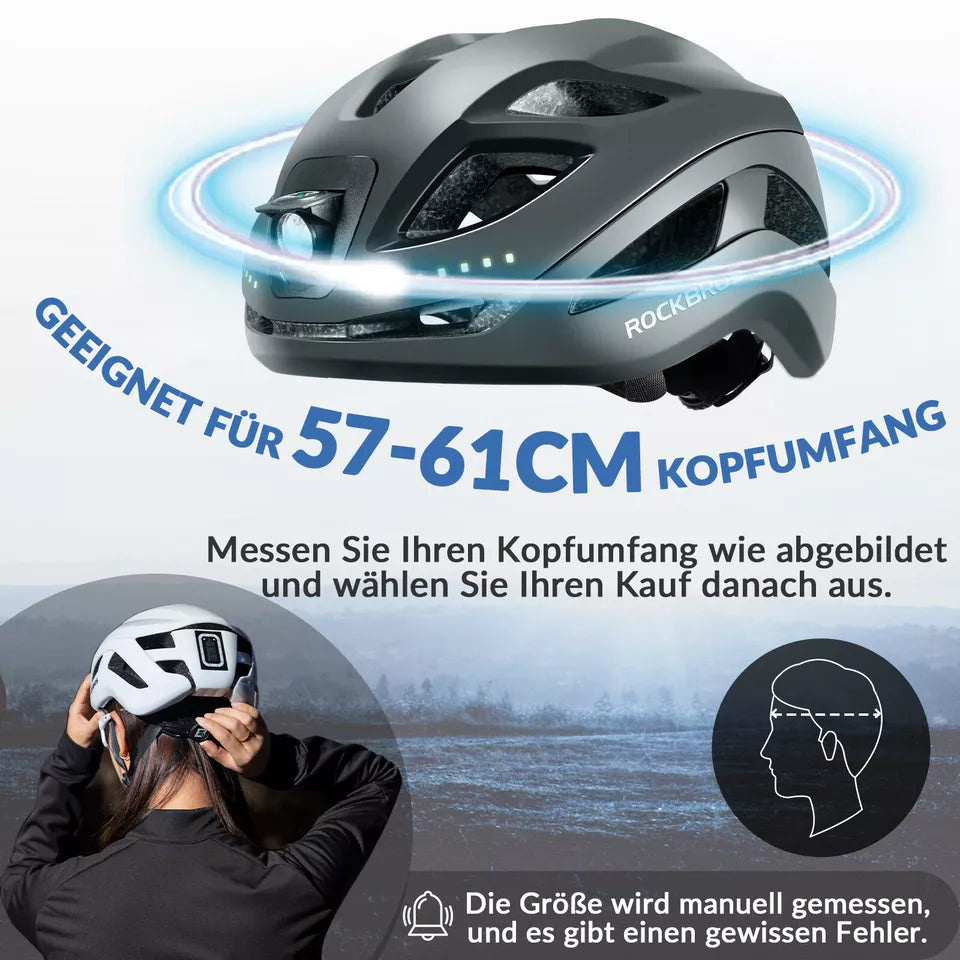 ROCKBROS Fahrradhelm Bike-Helm mit Sicherheits-Warnlicht Schutzhelm 57-61 cm CE