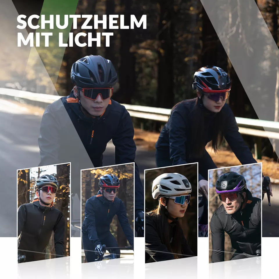 ROCKBROS Fahrradhelm Bike-Helm mit Sicherheits-Warnlicht Schutzhelm 57-61 cm