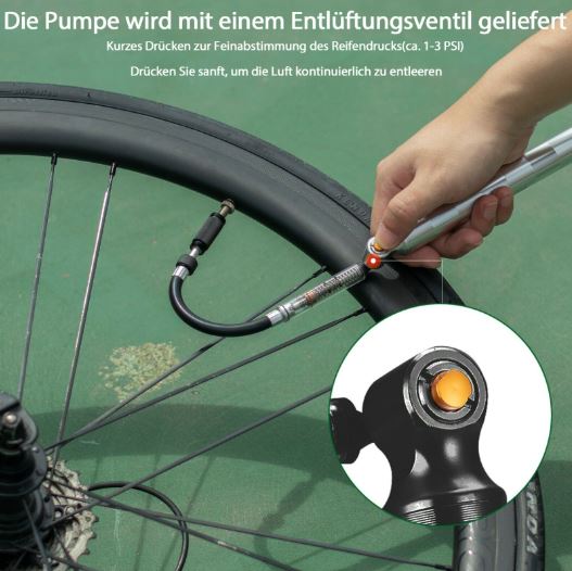 ROCKBROS Fahrrad Pumpe 130 PSI MTB Luftpumpe mit Manometer Mini
