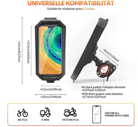 Alu Handy Halterung Fahrrad & Motorrad, Handyhalterung, Smartphone Halter  360°