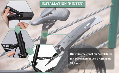 ROCKBROS Fahrrad Schutzblech Set MTB Spritzschutz aus PP und Gummi