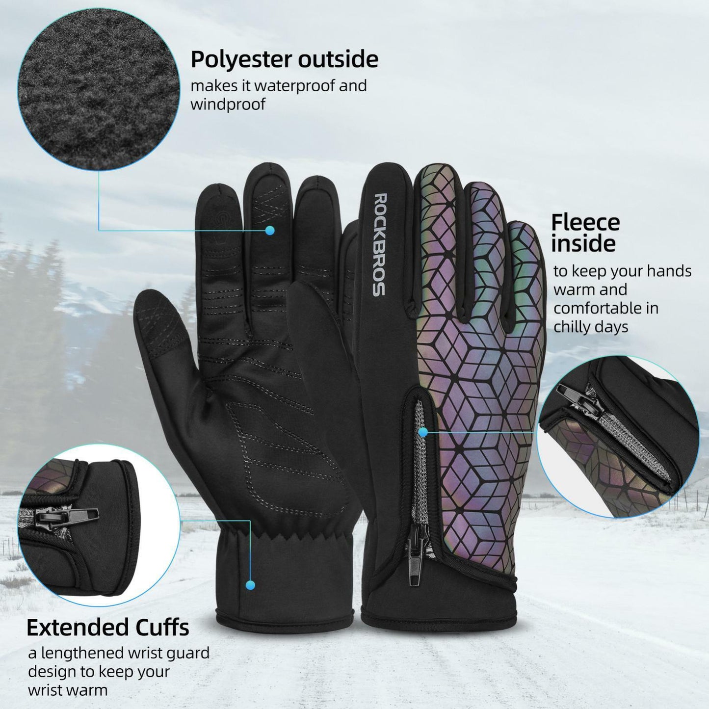 ROCKBROS S077-8 Motorrad Fahrrad Handschuhe Touchscreen Winddicht Warm Ski Sports MTB