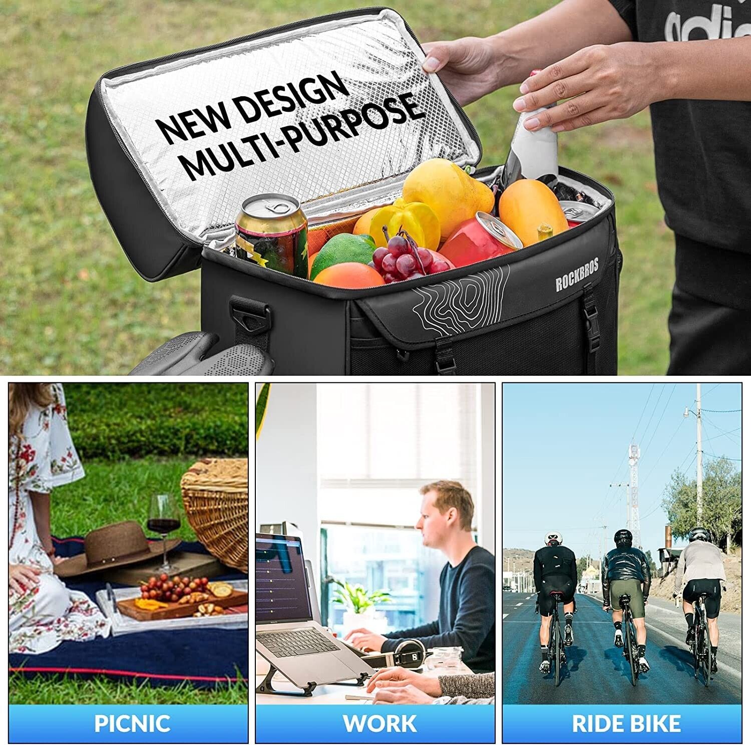 fahrradtasche picknick ROCKBROS Fahrradtasche Isolierende Picknicktasche Gepäckträger Tasche – futurebikeshop.de